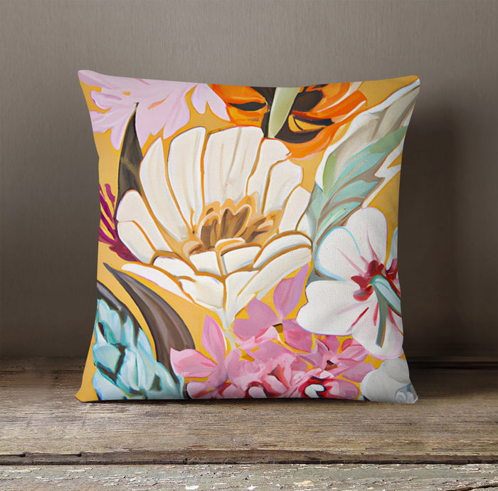 Pink and Orange Floral Botanical Pattern Throw Pillow Cover