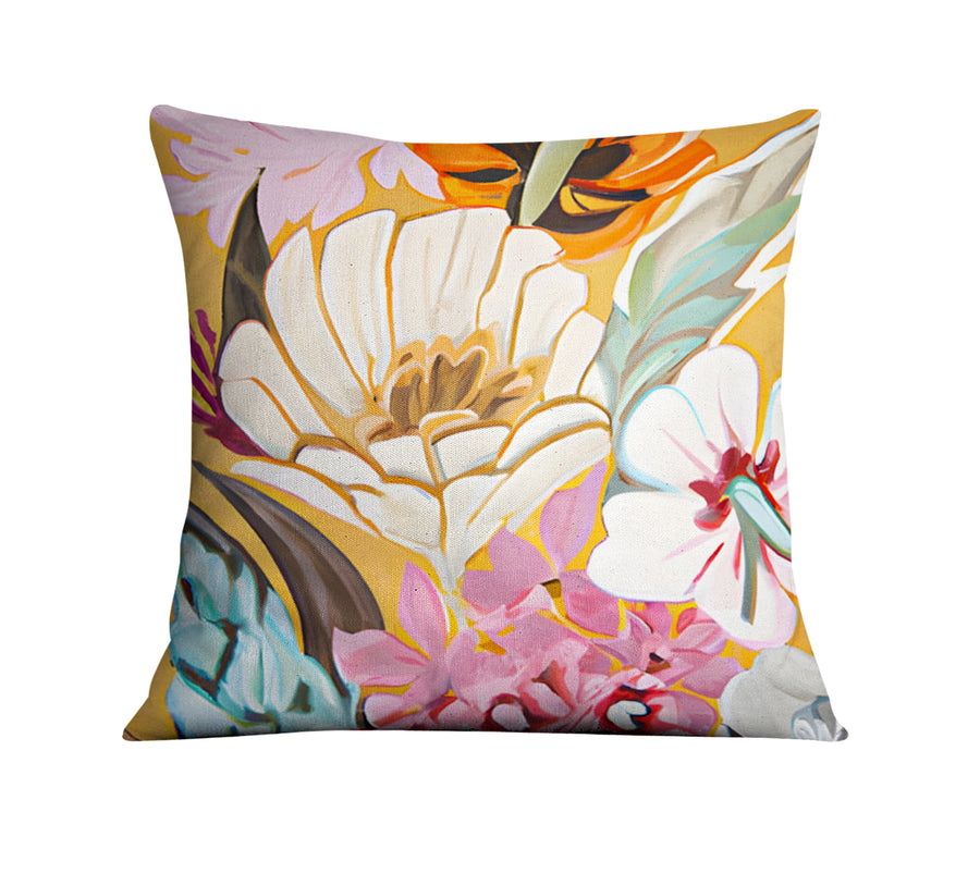 Pink and Orange Floral Botanical Pattern Throw Pillow Cover
