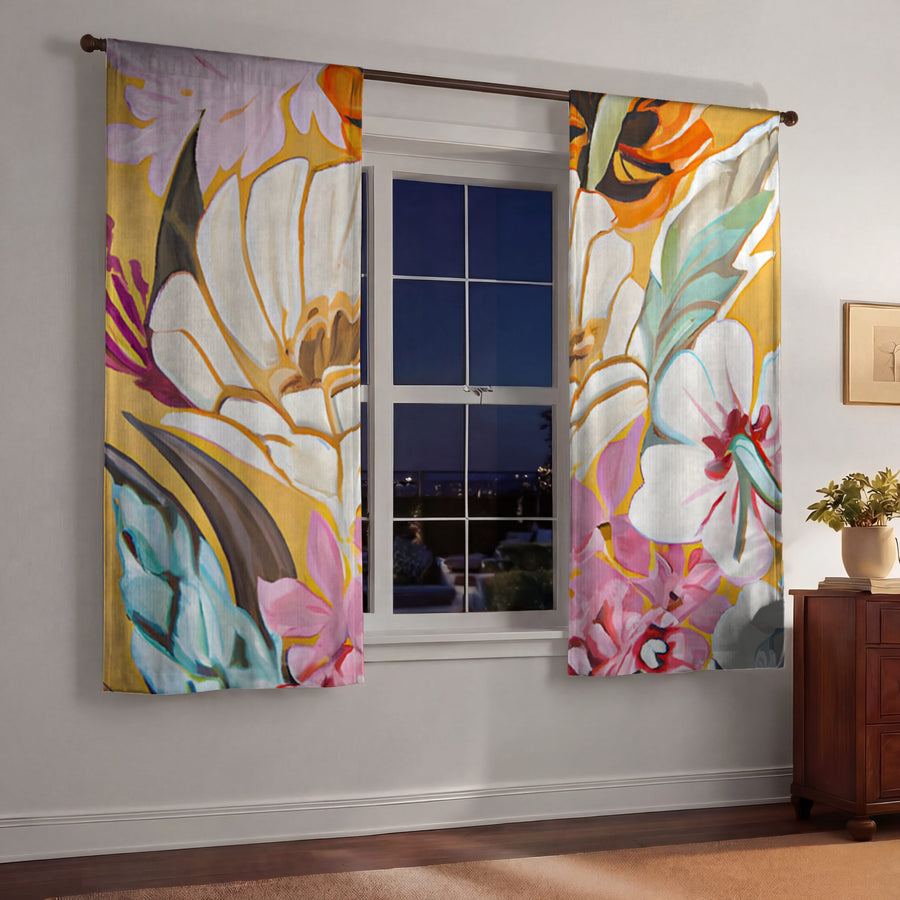 Pink and Orange Floral Botanical Pattern Window Curtains