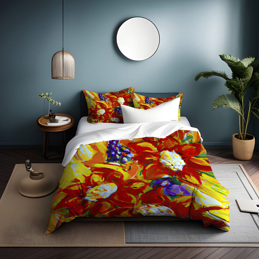 Red and Yellow Floral Expression Artwork Duvet Cover