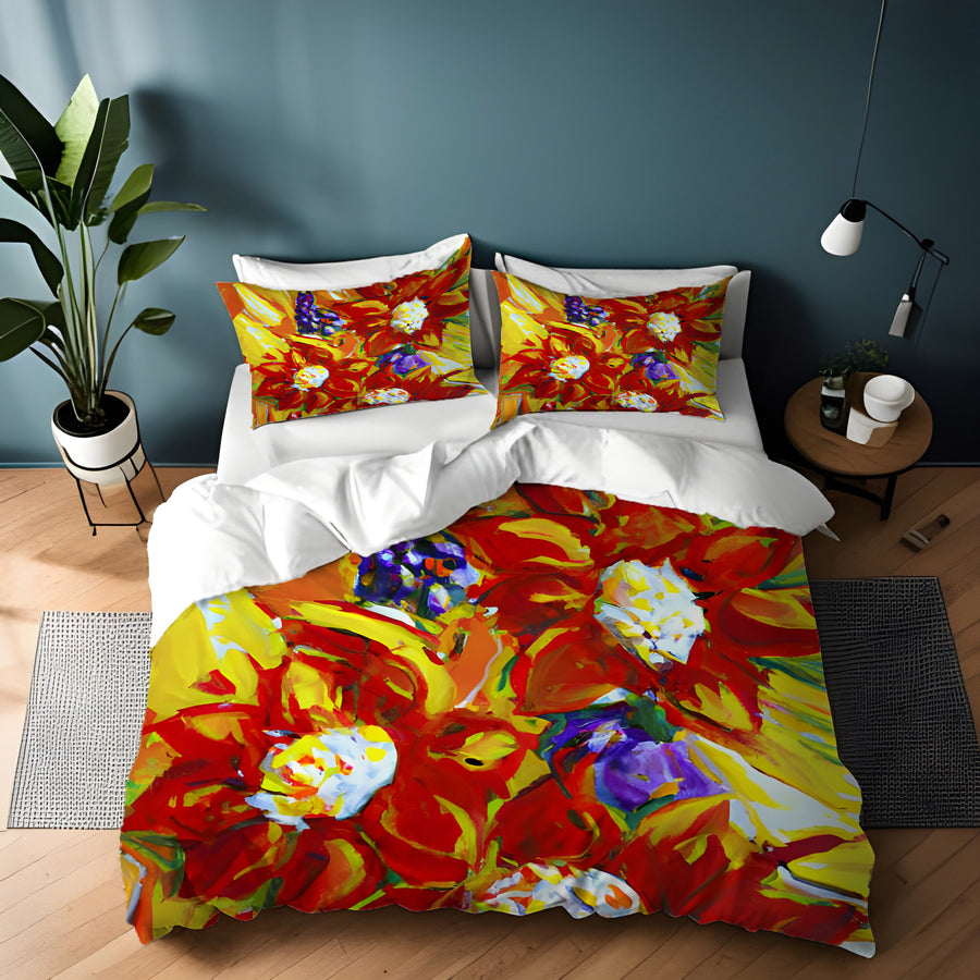Red and Yellow Floral Expression Artwork Duvet Cover