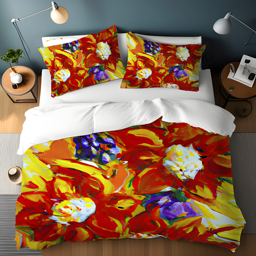 Red and Yellow Floral Expression Artwork Duvet Cover
