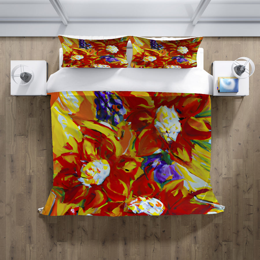 Red and Yellow Floral Expression Artwork Duvet Cover