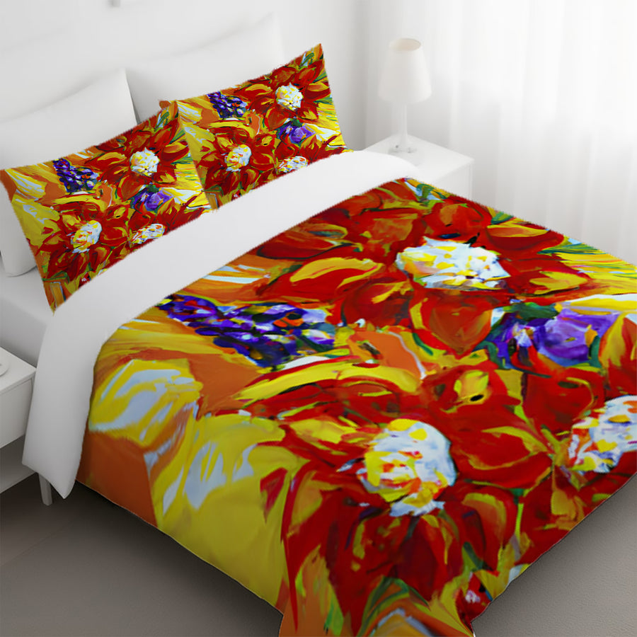 Red and Yellow Floral Expression Artwork Duvet Cover