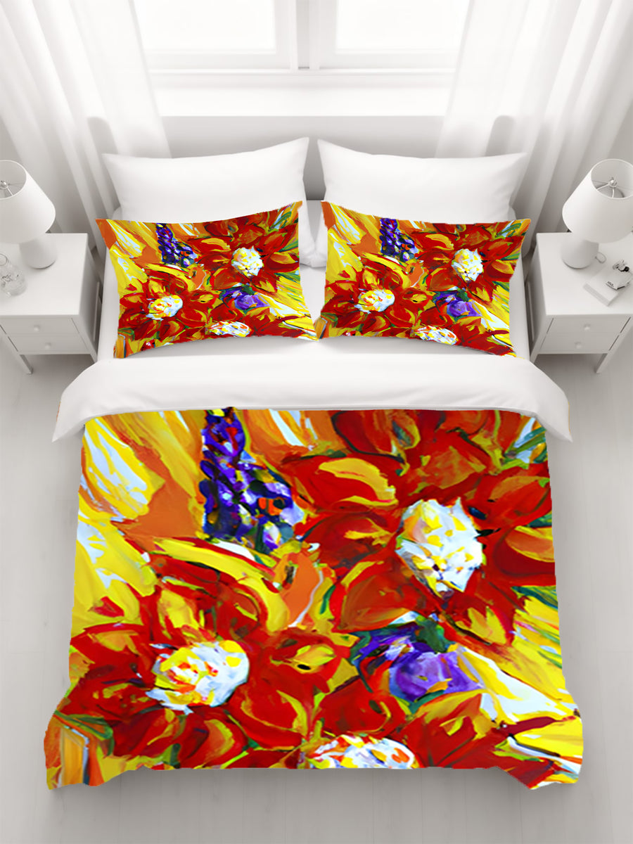 Red and Yellow Floral Expression Artwork Duvet Cover