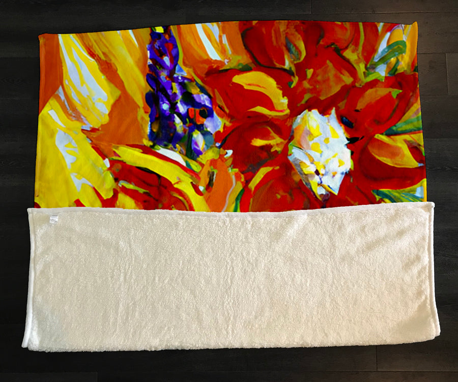 Red and Yellow Floral Expression Artwork Fleece Sherpa Blanket