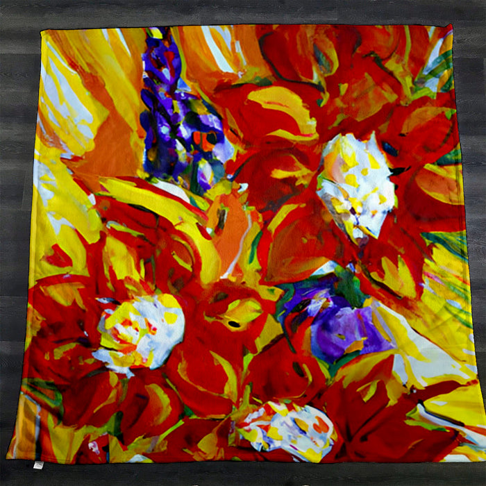 Red and Yellow Floral Expression Artwork Fleece Sherpa Blanket