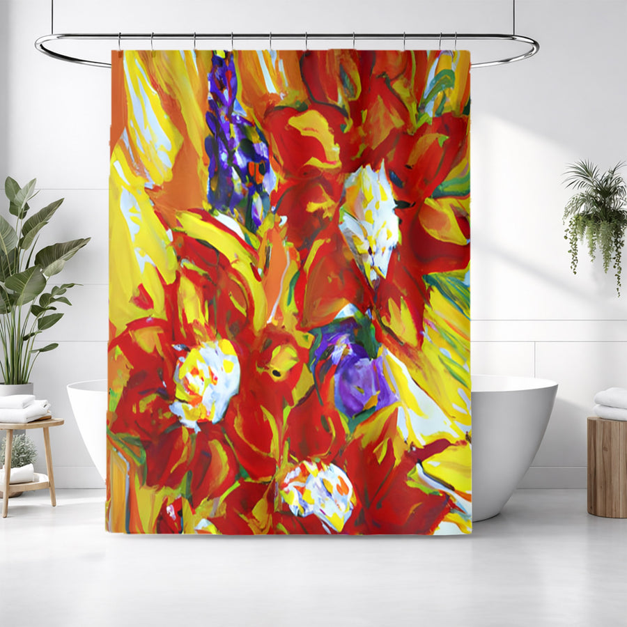 Red and Yellow Floral Expression Artwork Shower Curtain