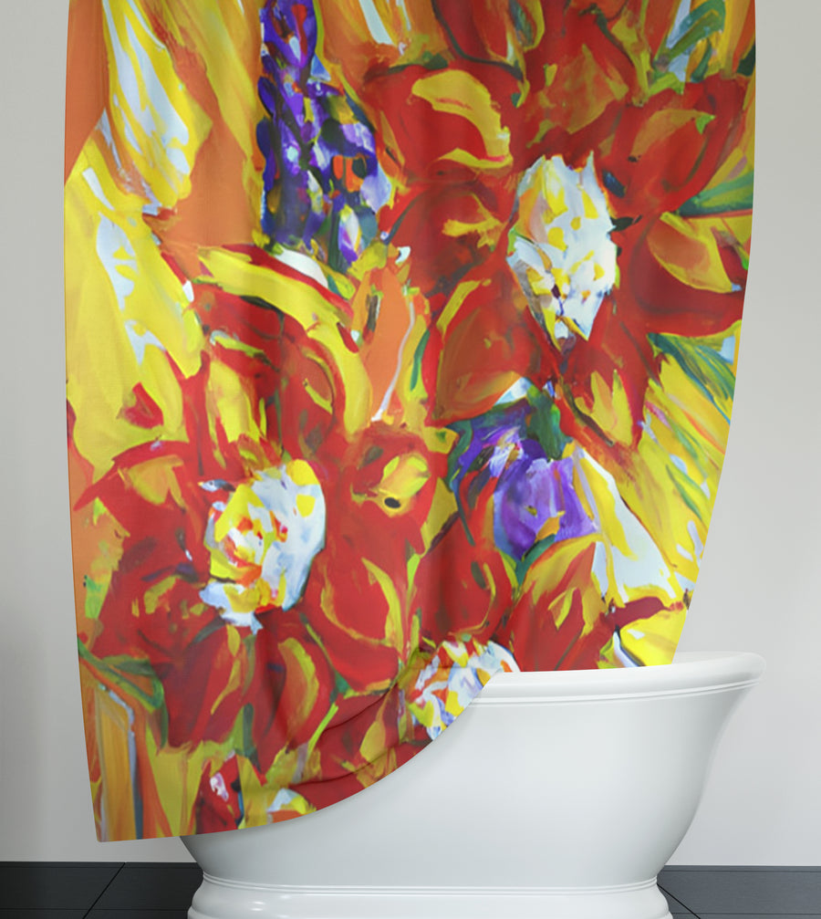 Red and Yellow Floral Expression Artwork Shower Curtain