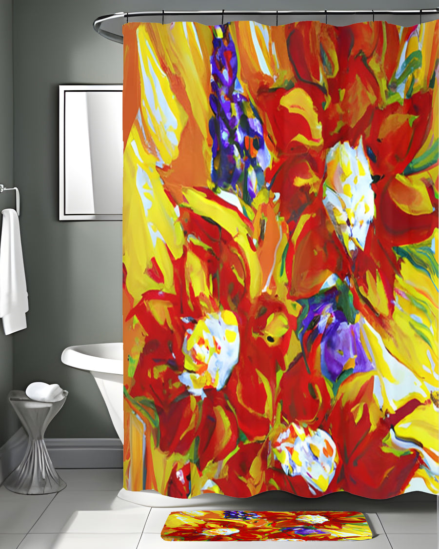 Red and Yellow Floral Expression Artwork Shower Curtain