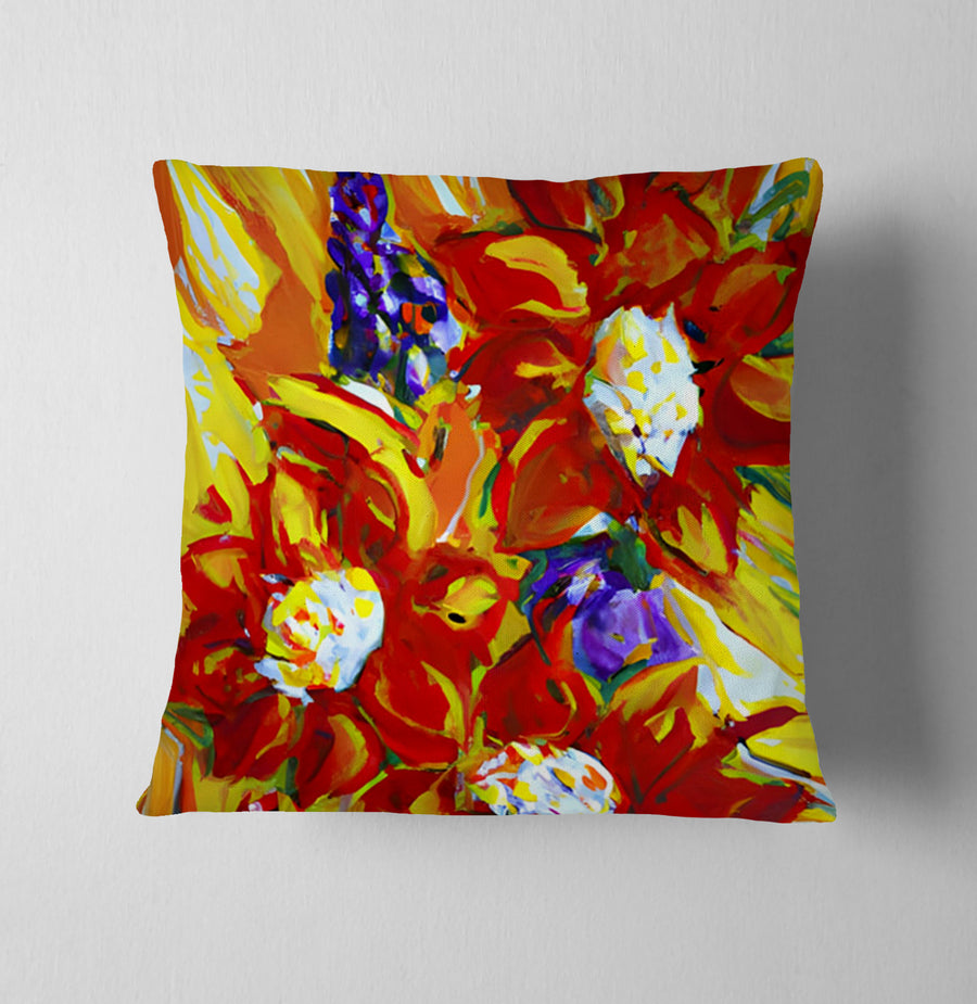 Red and Yellow Floral Expression Artwork Throw Pillow Cover