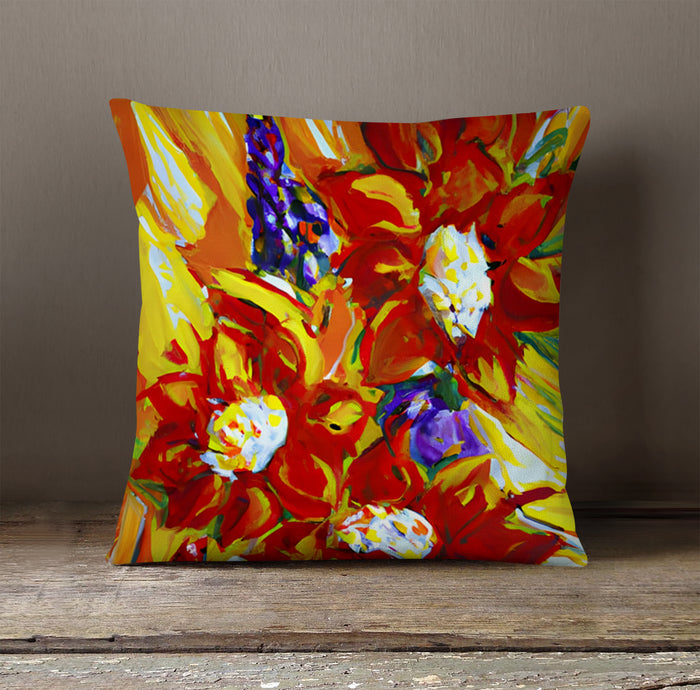 Red and Yellow Floral Expression Artwork Throw Pillow Cover