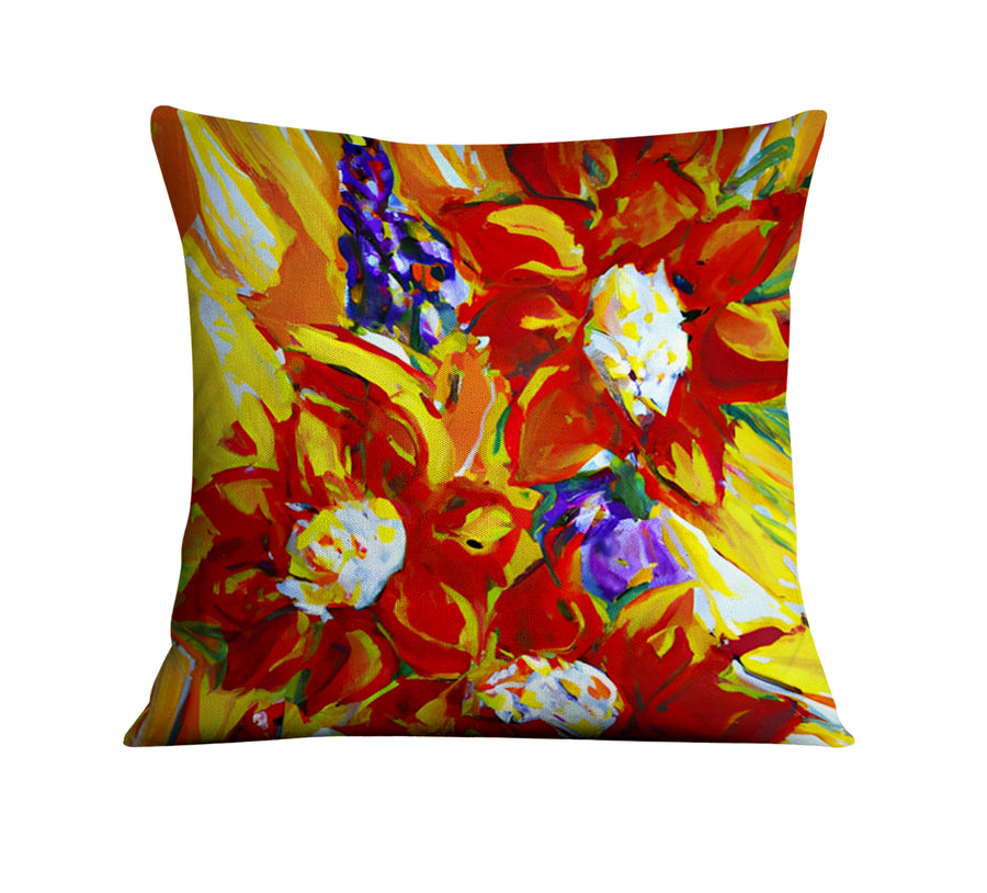 Red and Yellow Floral Expression Artwork Throw Pillow Cover
