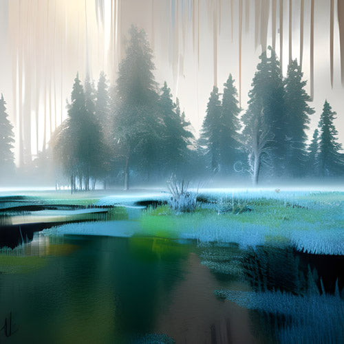 Green Misty Lake Forest Landscape