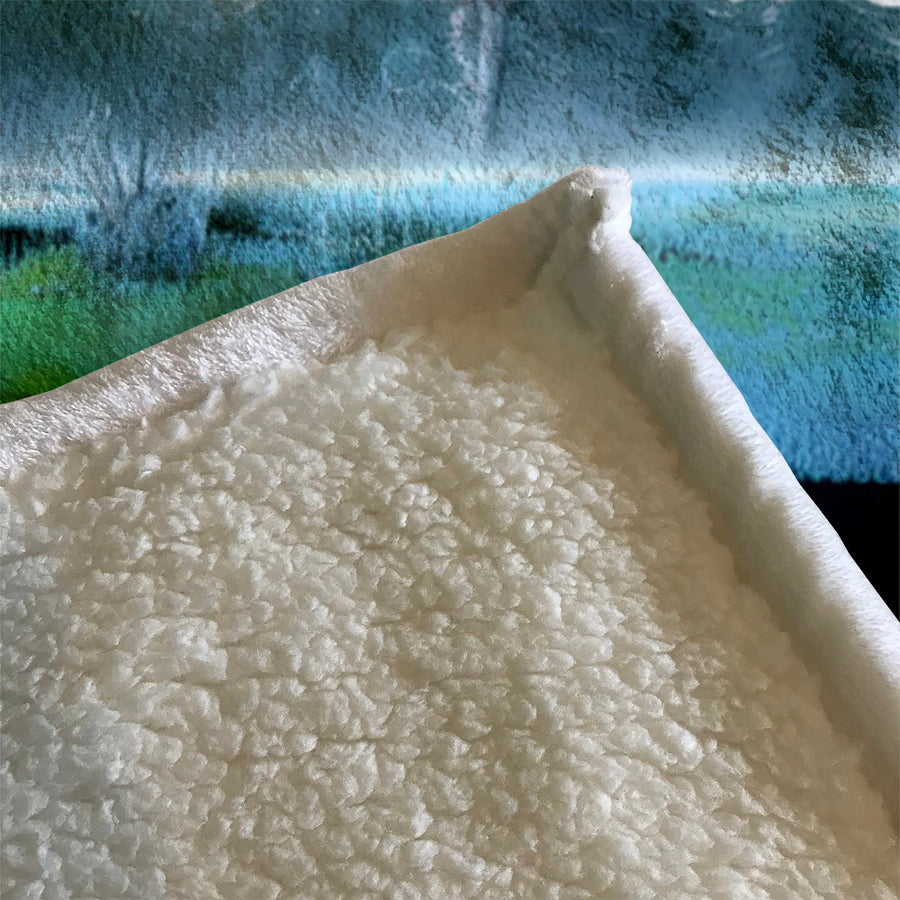 Green Misty Lake Forest Landscape Fleece Sherpa Blanket