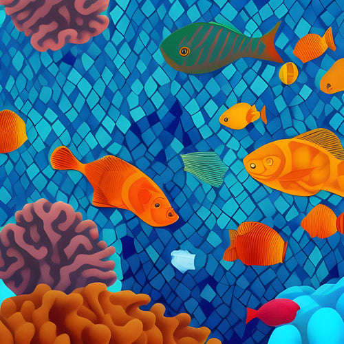 Blue Tropical Fish Mosaic Pattern