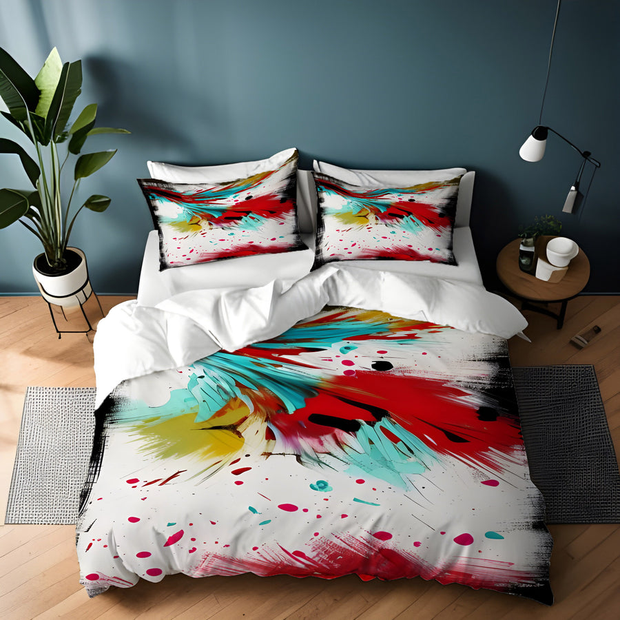 Red Abstract Paint Splash Pattern Duvet Cover