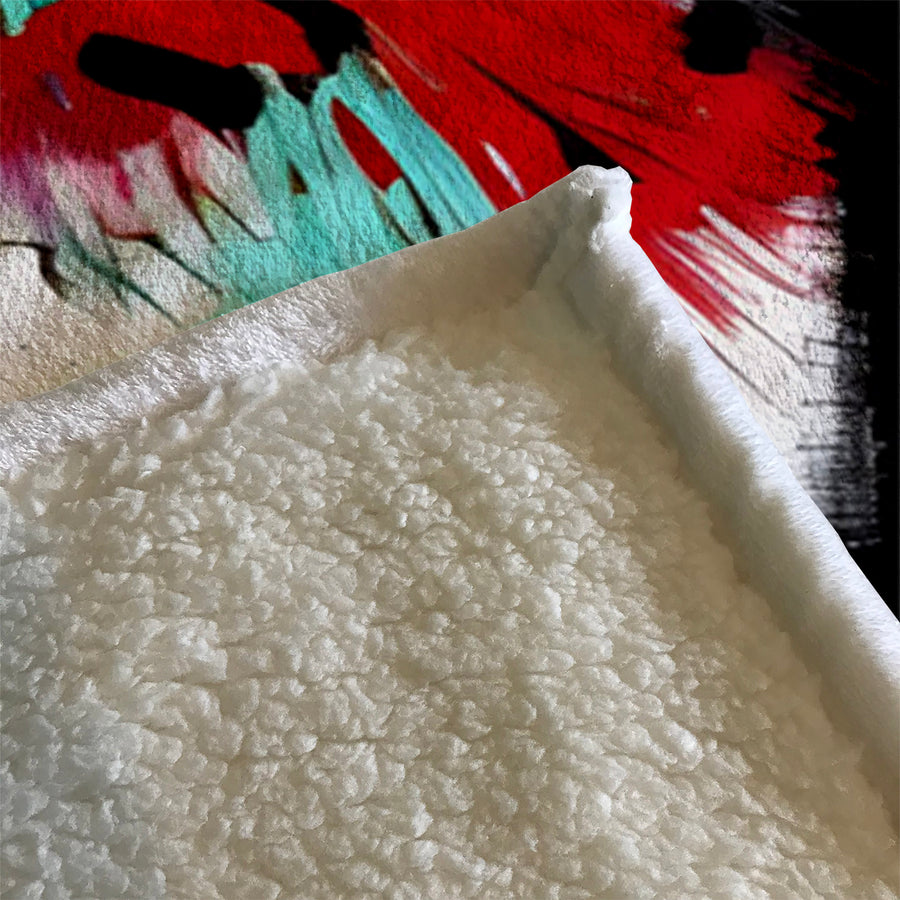 Red Abstract Paint Splash Pattern Fleece Sherpa Blanket