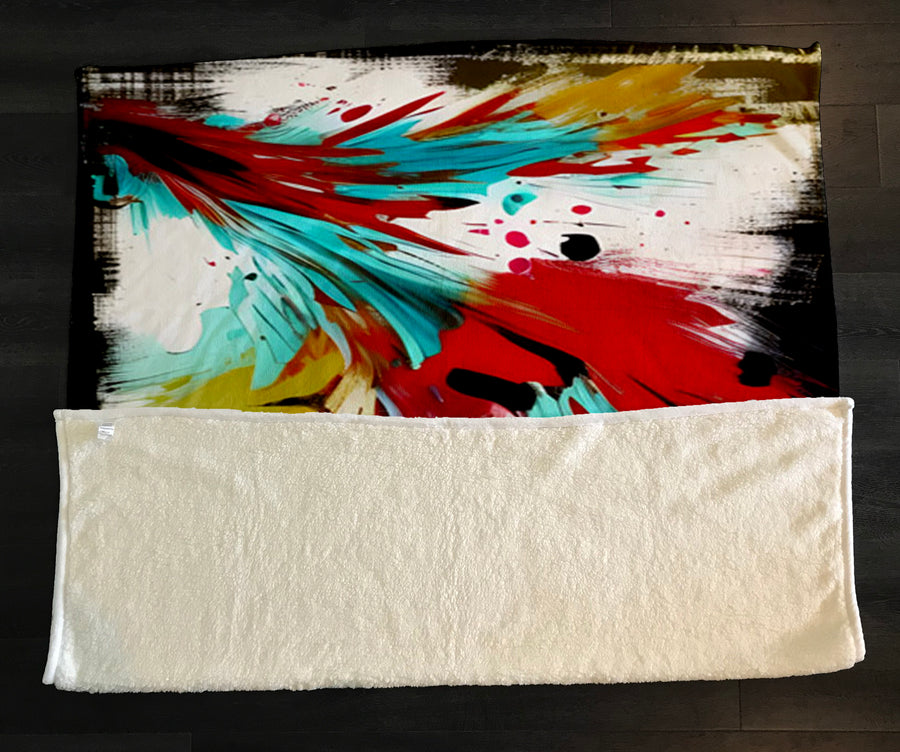 Red Abstract Paint Splash Pattern Fleece Sherpa Blanket