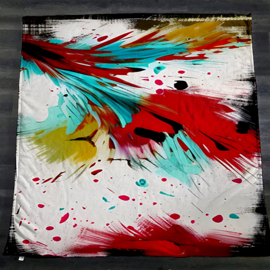 Red Abstract Paint Splash Pattern Fleece Sherpa Blanket