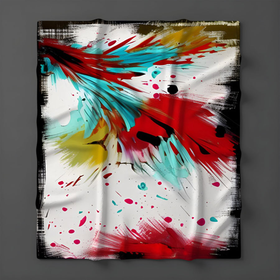 Red Abstract Paint Splash Pattern Fleece Sherpa Blanket