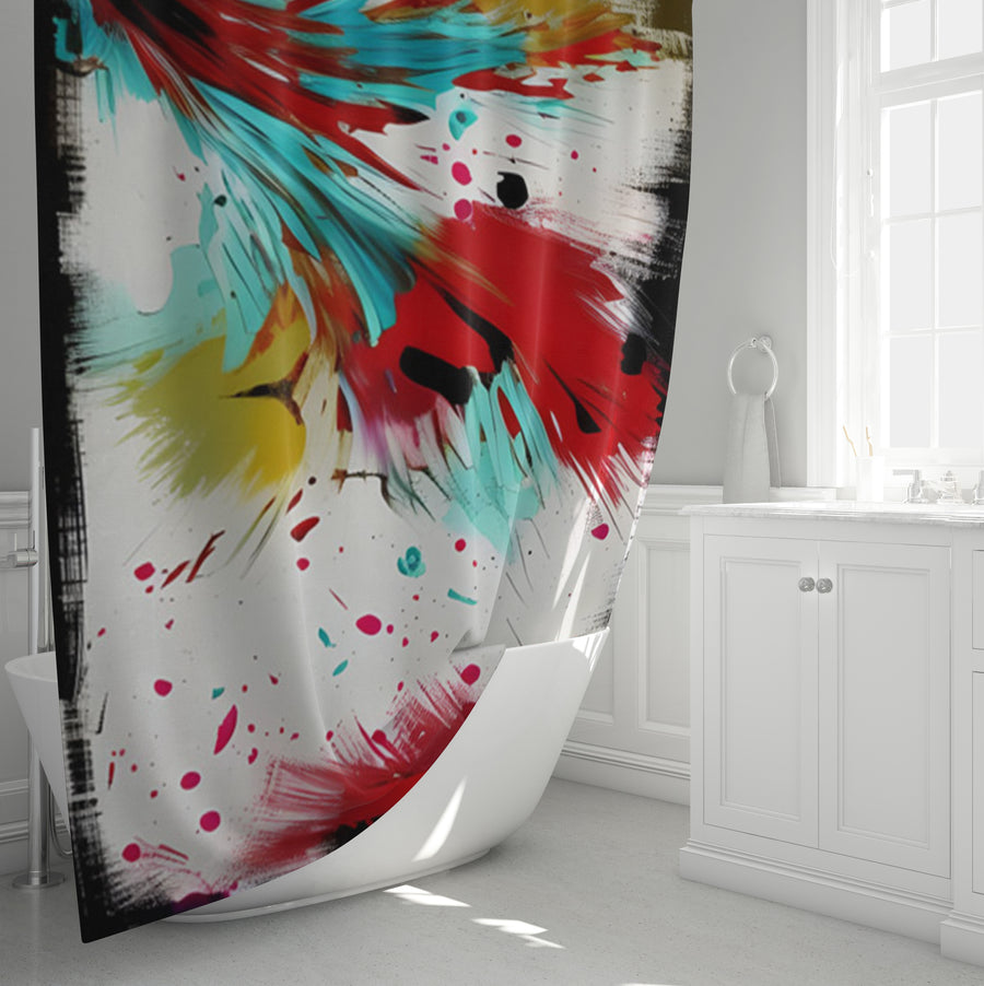 Red Abstract Paint Splash Pattern Shower Curtain