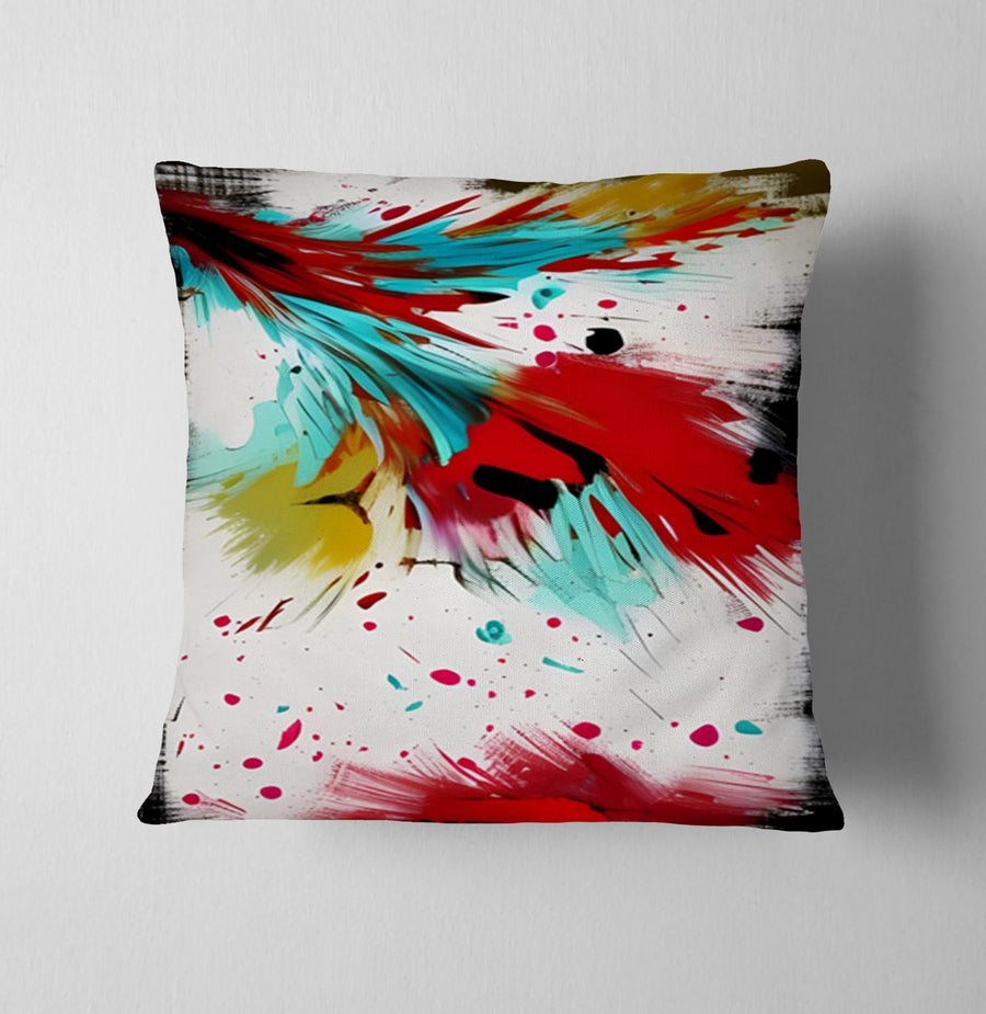 Red Abstract Paint Splash Pattern Throw Pillow Cover