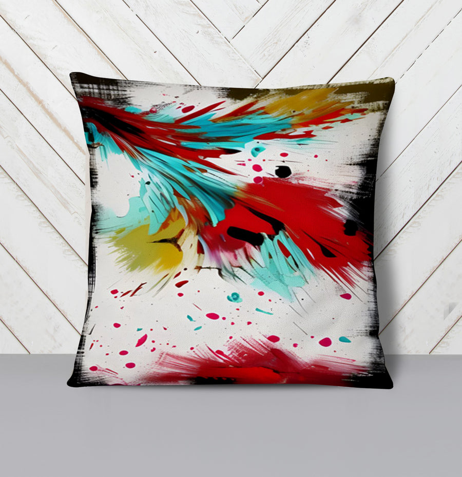 Red Abstract Paint Splash Pattern Throw Pillow Cover