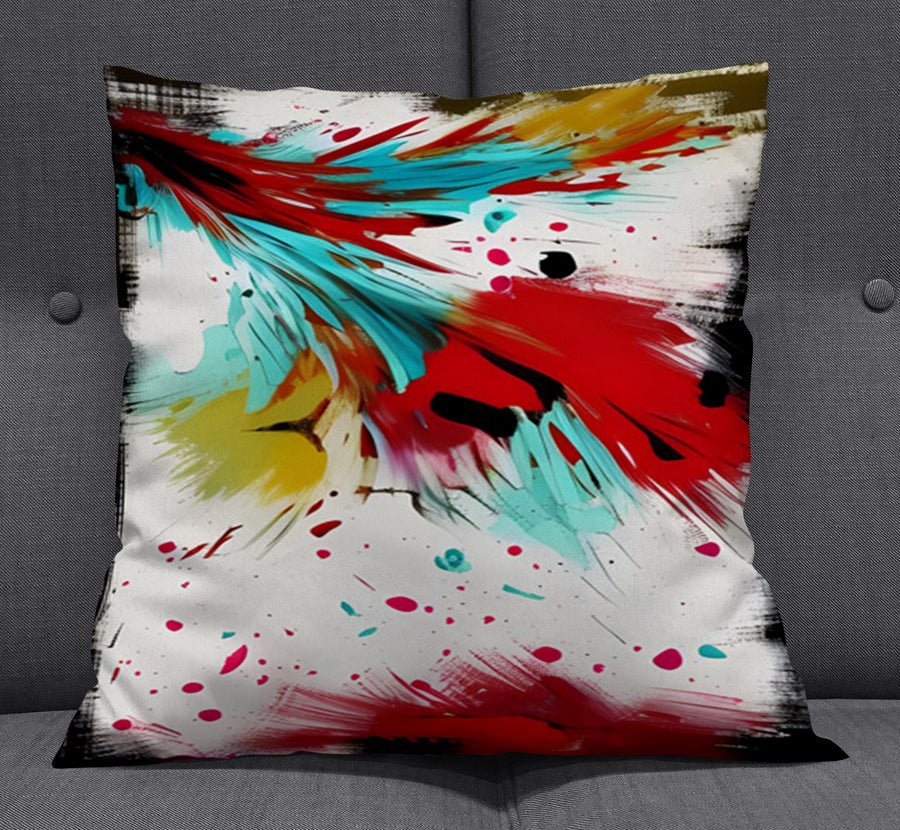 Red Abstract Paint Splash Pattern Throw Pillow Cover