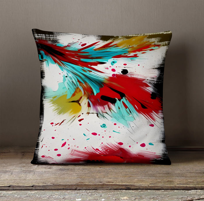 Red Abstract Paint Splash Pattern Throw Pillow Cover