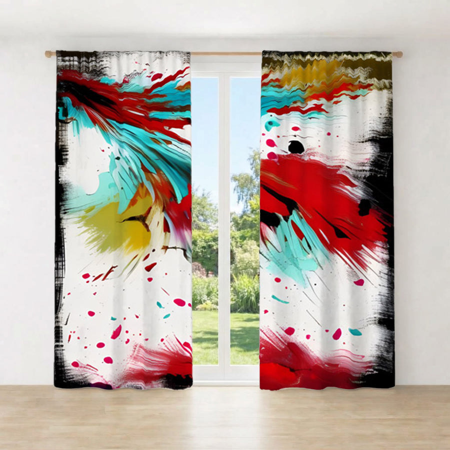 Red Abstract Paint Splash Pattern Window Curtains