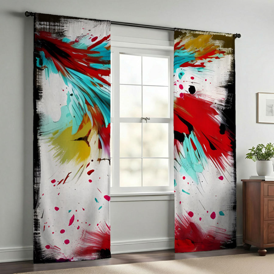 Red Abstract Paint Splash Pattern Window Curtains