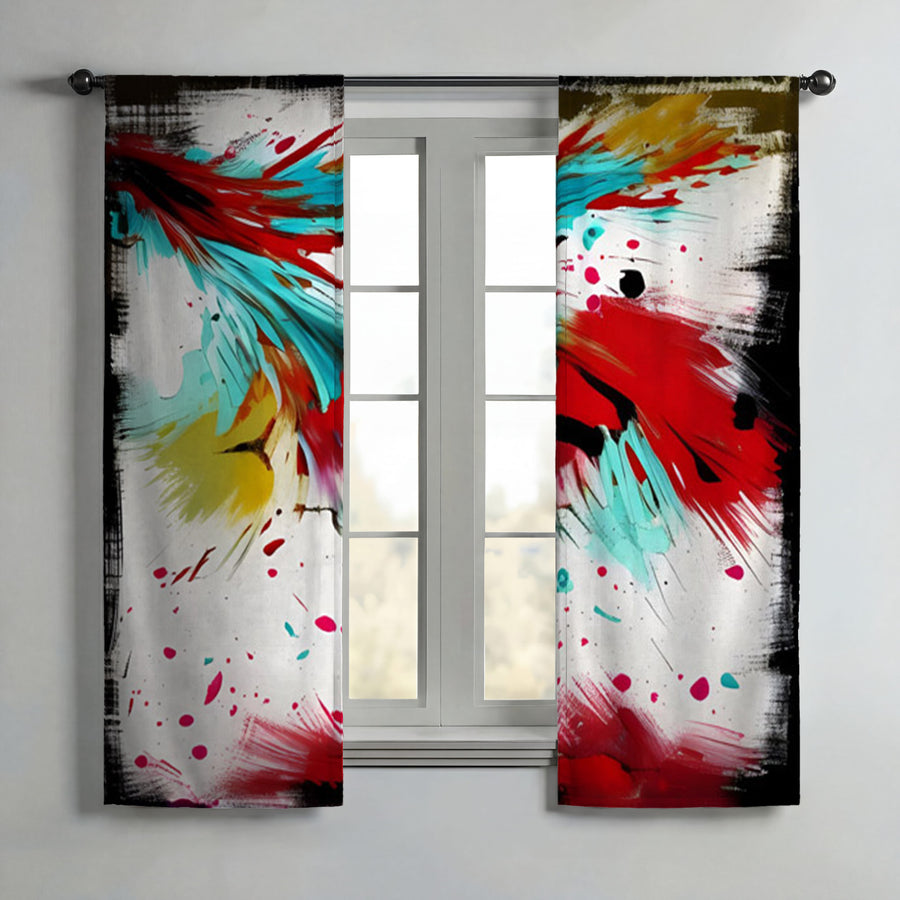 Red Abstract Paint Splash Pattern Window Curtains