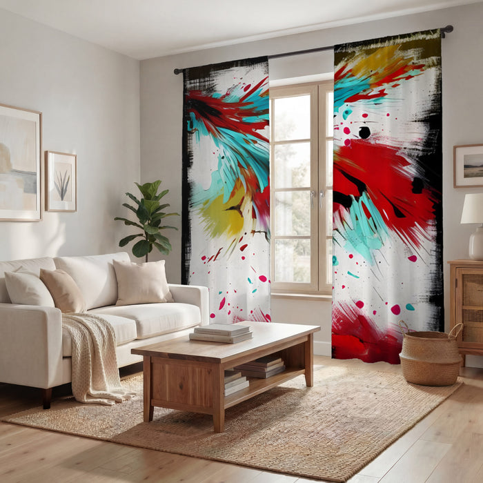Red Abstract Paint Splash Pattern Window Curtains