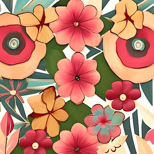 Red and Green Retro Floral Pattern