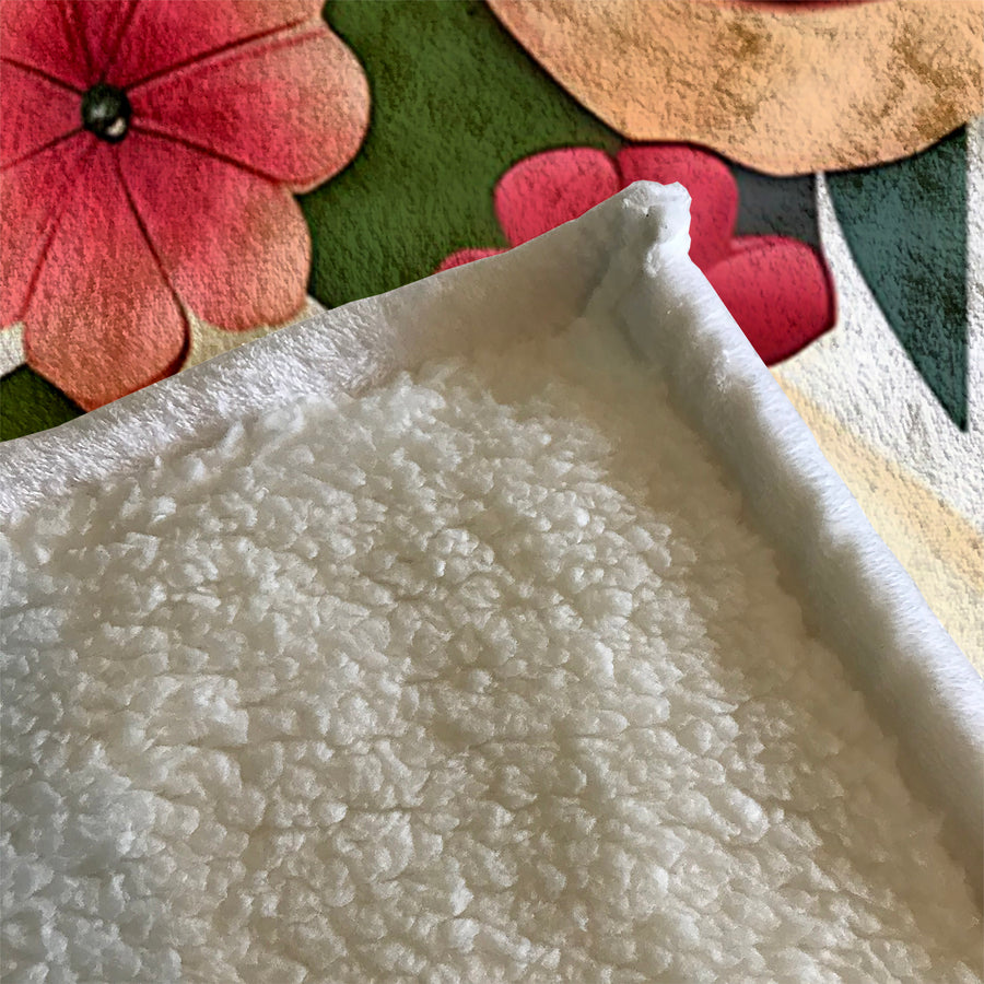 Red and Green Retro Floral Pattern Fleece Sherpa Blanket