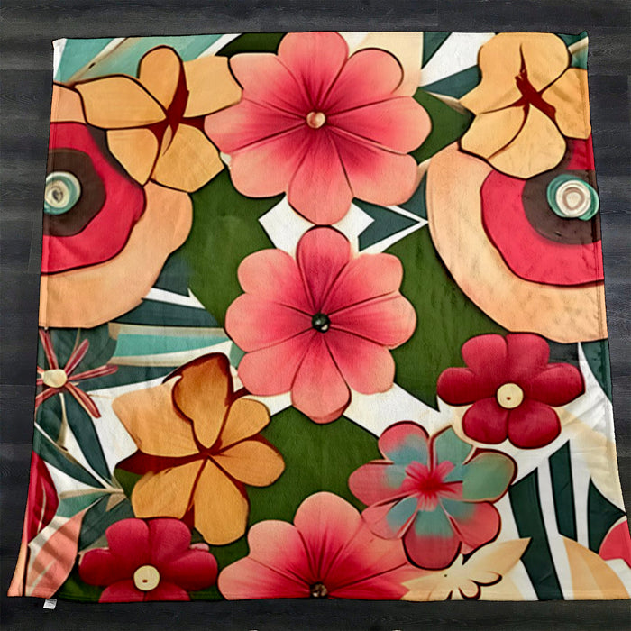 Red and Green Retro Floral Pattern Fleece Sherpa Blanket