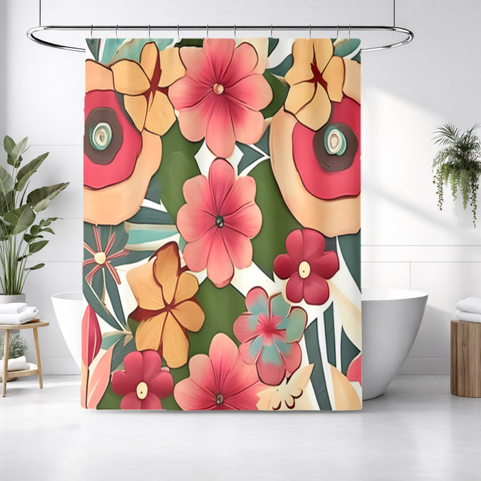 Red and Green Retro Floral Pattern Shower Curtain