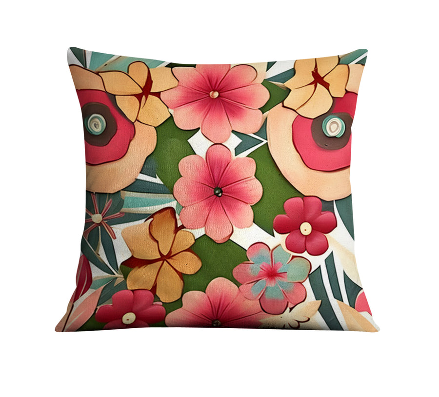 Red and Green Retro Floral Pattern Throw Pillow Cover