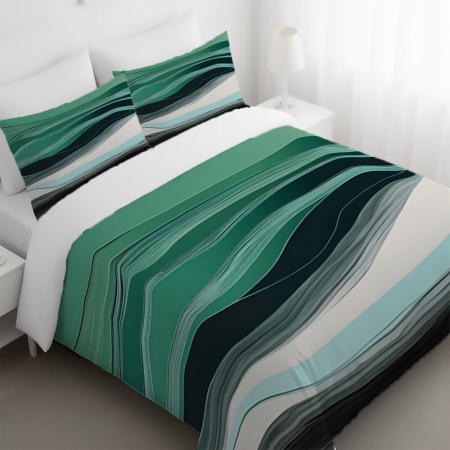 Teal Abstract Wave Layer Pattern Duvet Cover