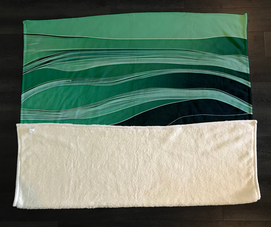 Teal Abstract Wave Layer Pattern Fleece Sherpa Blanket
