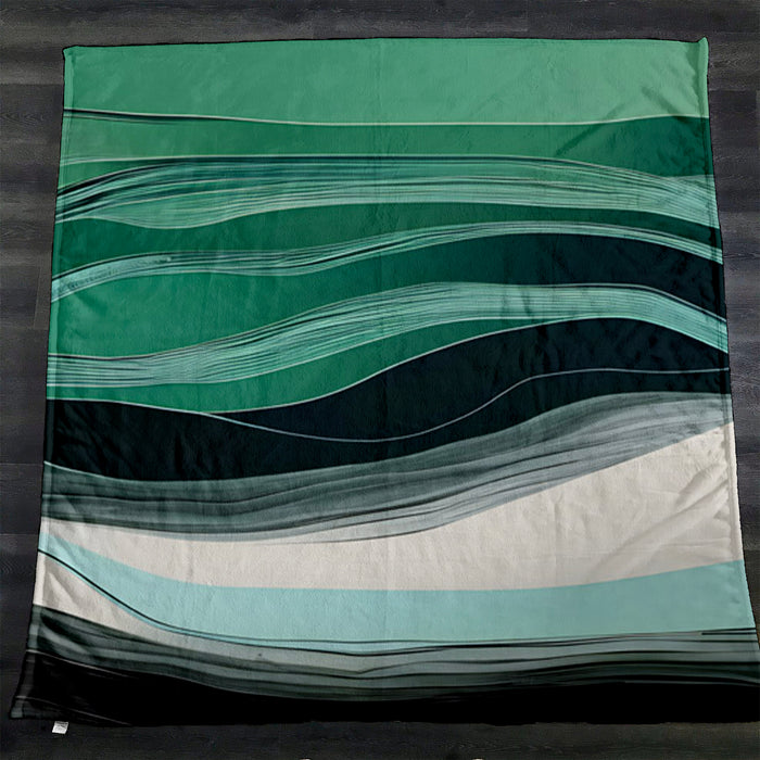 Teal Abstract Wave Layer Pattern Fleece Sherpa Blanket