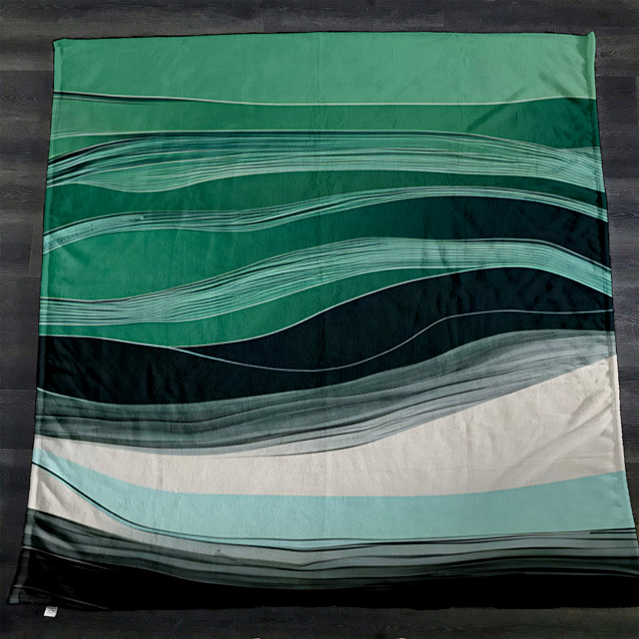 Teal Abstract Wave Layer Pattern Fleece Sherpa Blanket