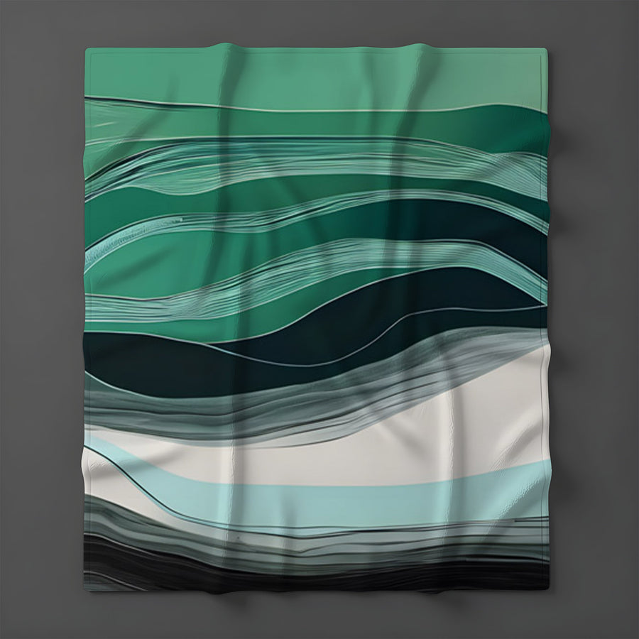 Teal Abstract Wave Layer Pattern Fleece Sherpa Blanket