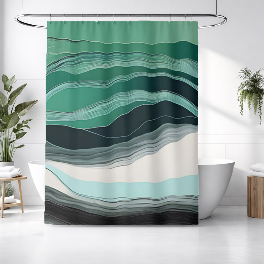 Teal Abstract Wave Layer Pattern Shower Curtain