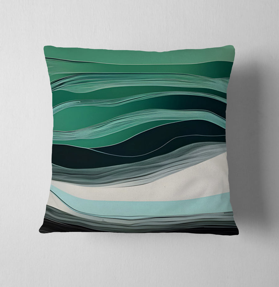 Teal Abstract Wave Layer Pattern Throw Pillow Cover