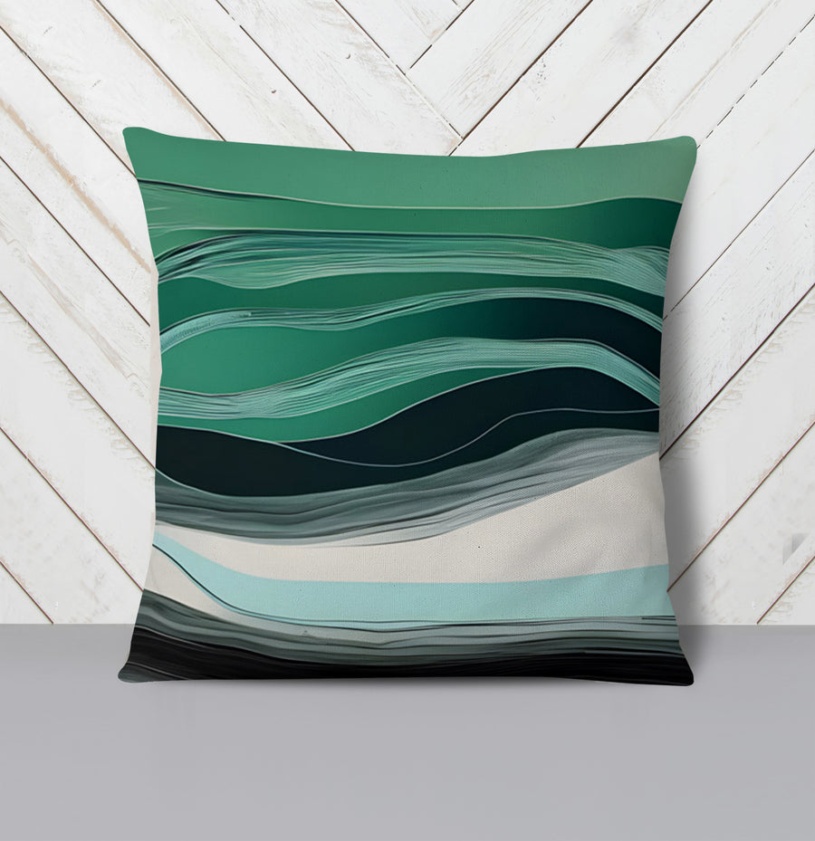 Teal Abstract Wave Layer Pattern Throw Pillow Cover
