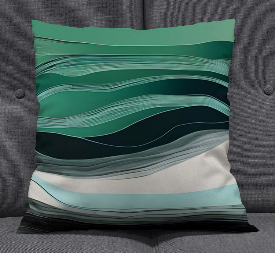 Teal Abstract Wave Layer Pattern Throw Pillow Cover