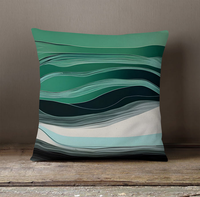 Teal Abstract Wave Layer Pattern Throw Pillow Cover