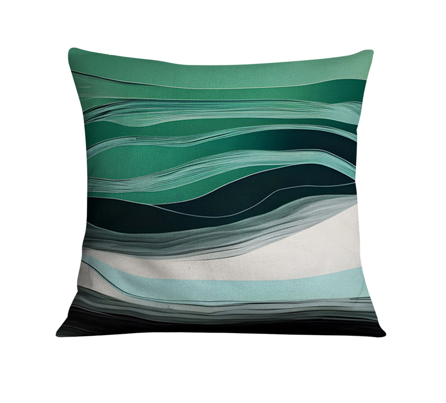 Teal Abstract Wave Layer Pattern Throw Pillow Cover
